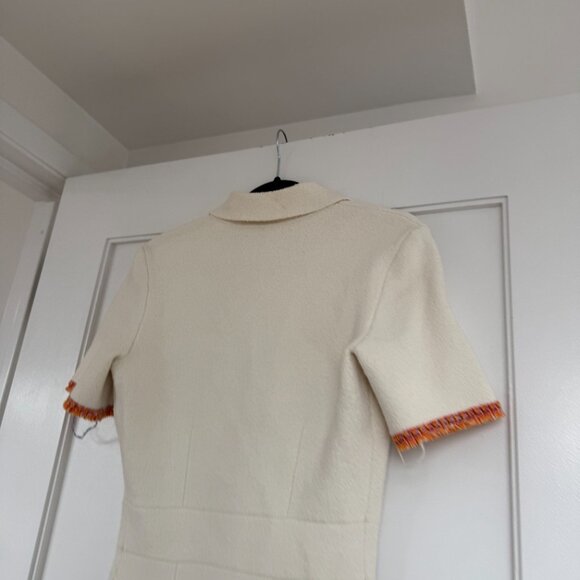 NWT Maje Risal Mini Dress EcruWhite Contrast Fray Trim Knit Shirt Collar Buttons - Picture 11 of 11